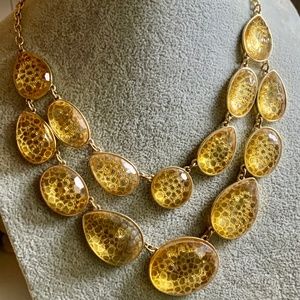 Yellow Honeycomb Two Strand Acrylic Necklace NWOT